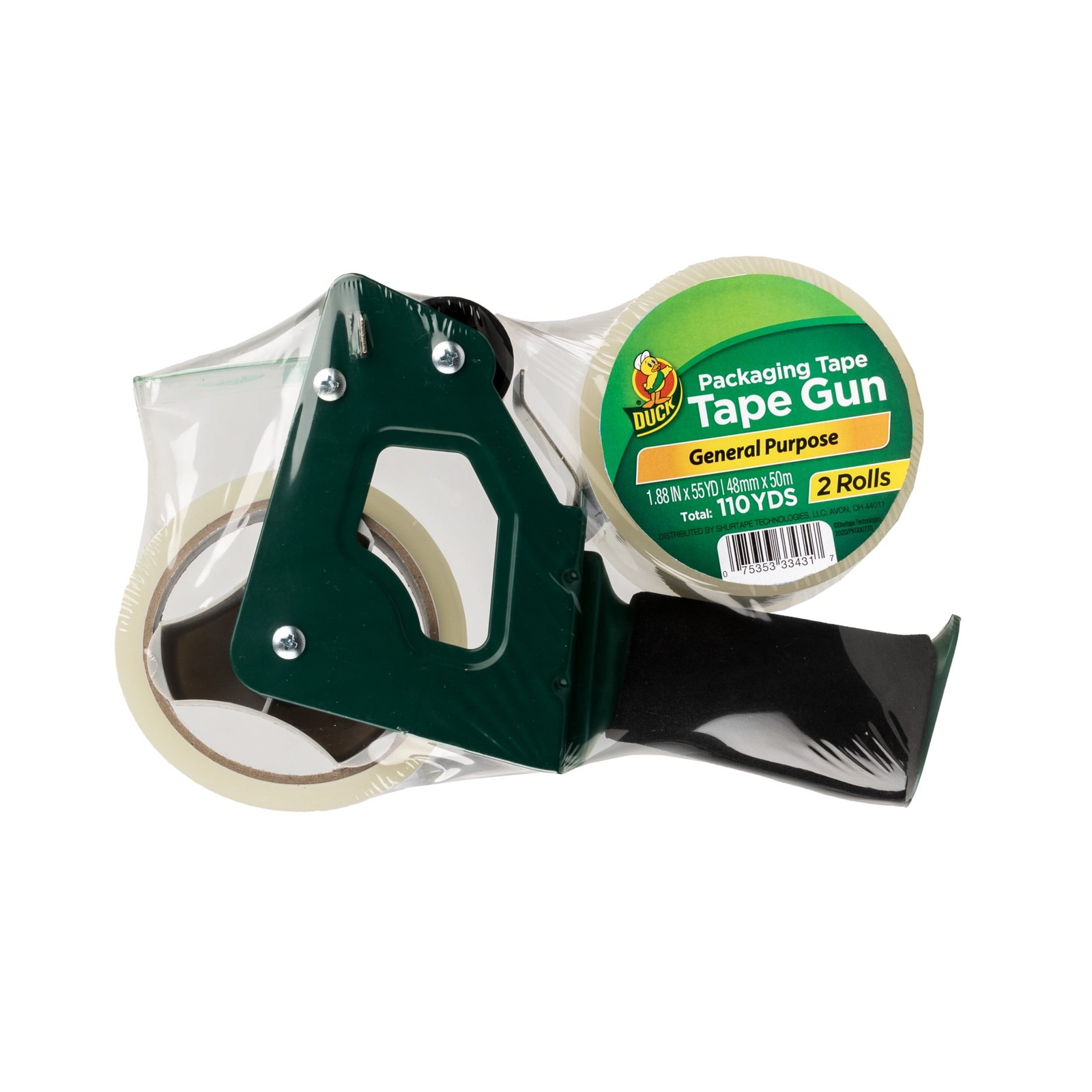General Purpose Packing Tape Gun with Foam Handle, Clear1.88 in x 55 yd, 2 Rolls
