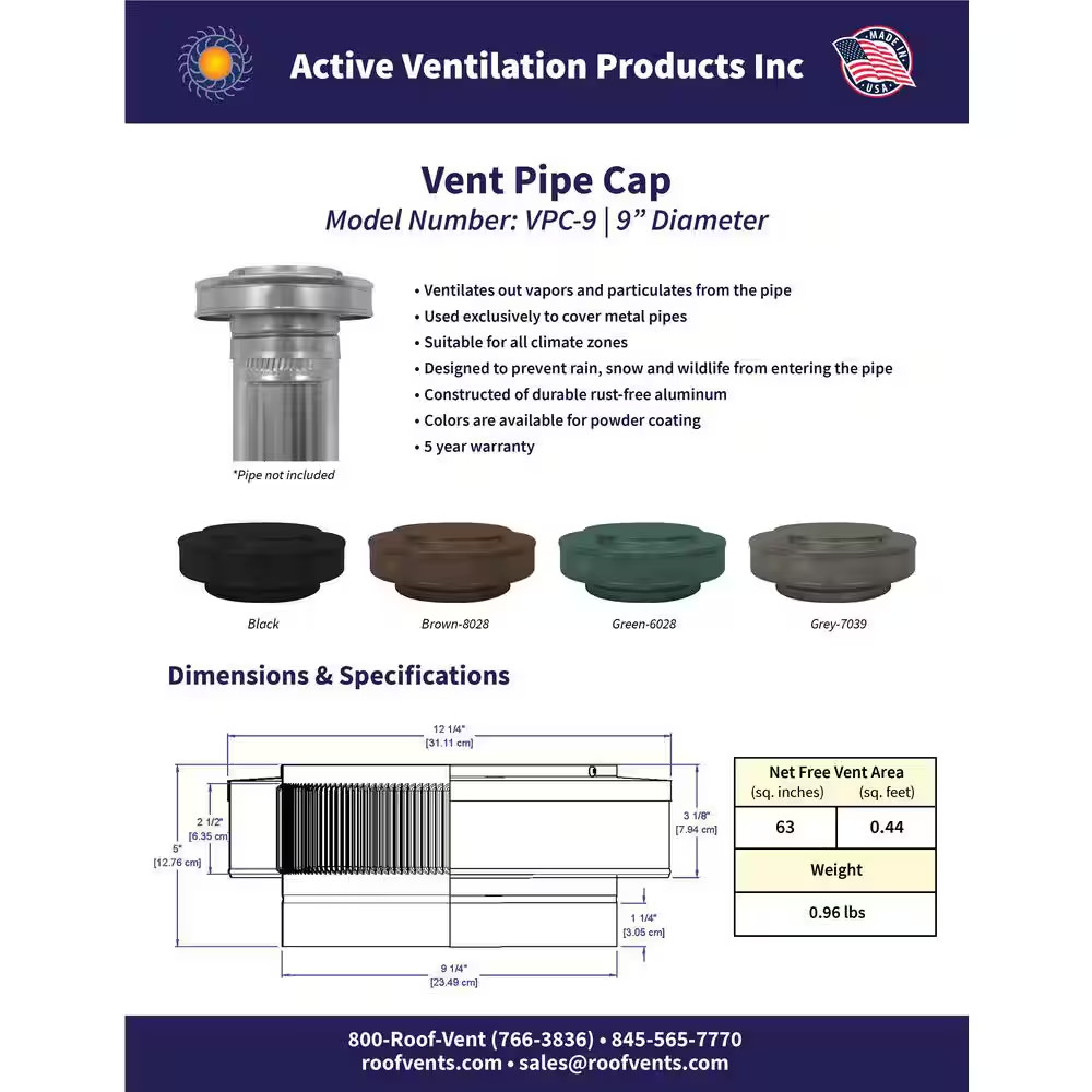9 In. Dia Aluminum Vent Pipe Cap in Mill Finish