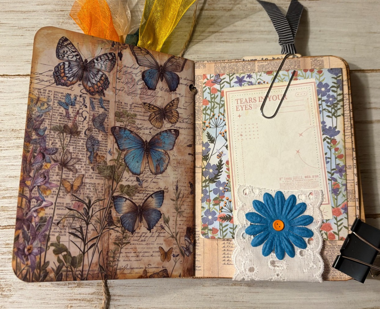 Junk Journal Handmade Booklet Book Vintage “Nature Butterfly” Pockets, Ephemera
