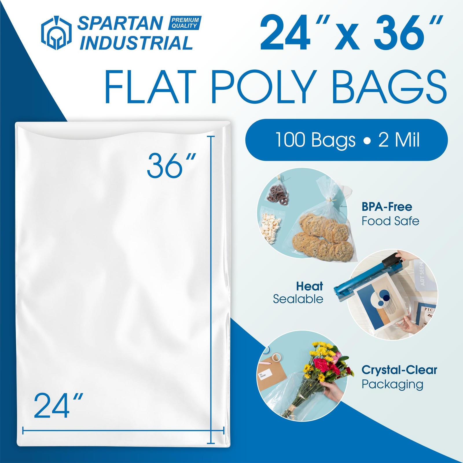 24″ X 36″ Open-End Flat Poly Bags (100 Count) No Adhesive Strip – 2 Mil Clear…