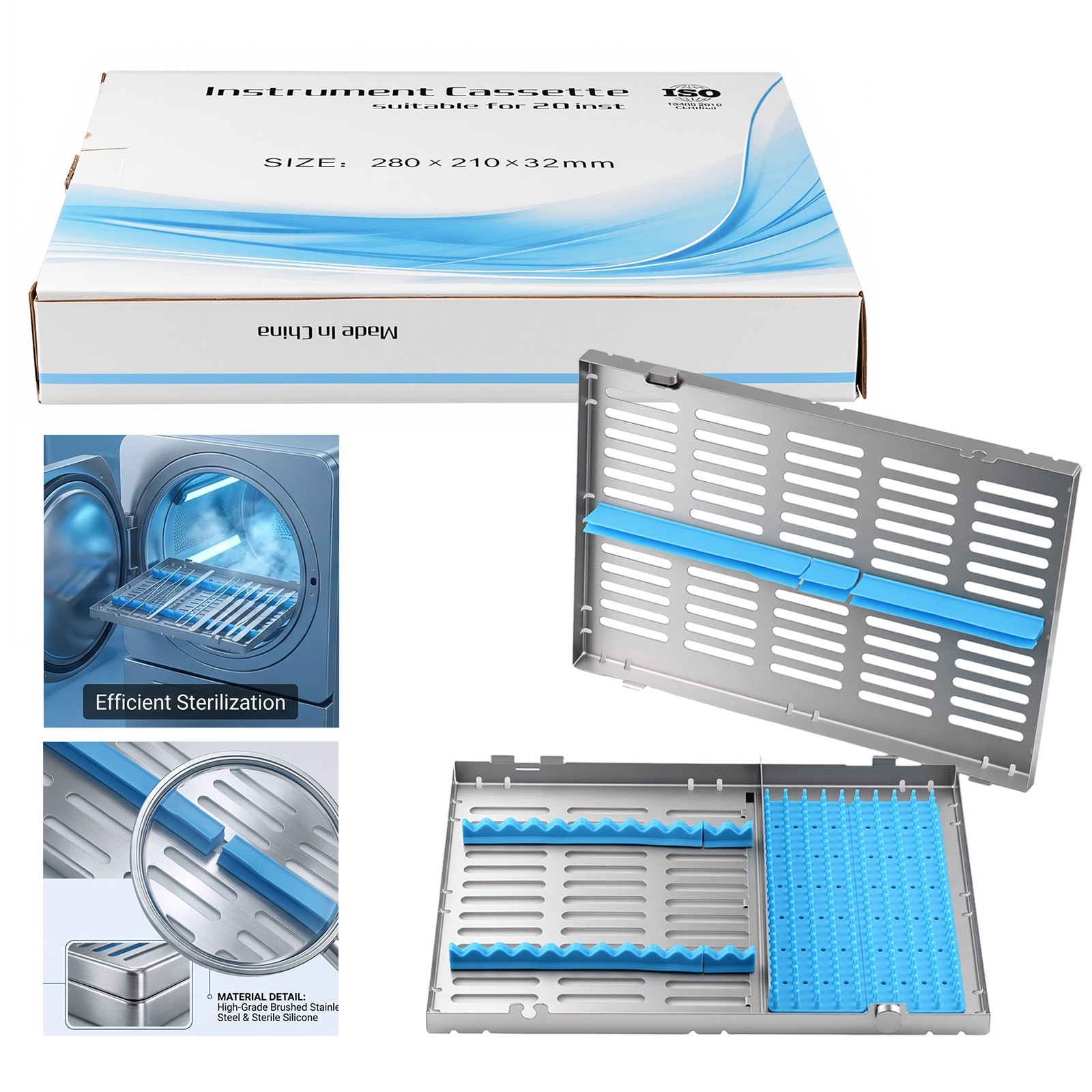 135°C Autoclavable Dental Sterilization Cassette Rack Box for 20 Grid Instrument