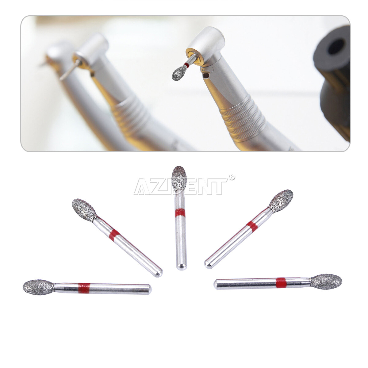 Dental FG Diamond Burs Egg Football #379-023F Fine Grit Red 10pcs/kit AZDENT