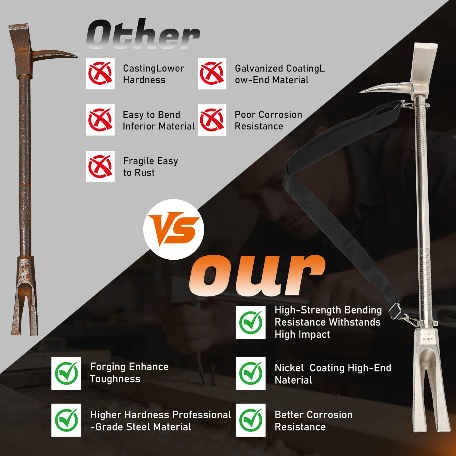 30″ Halligan Tool, Halligan Bar with Carry Strap for Fire Rescue, Tactical Br…