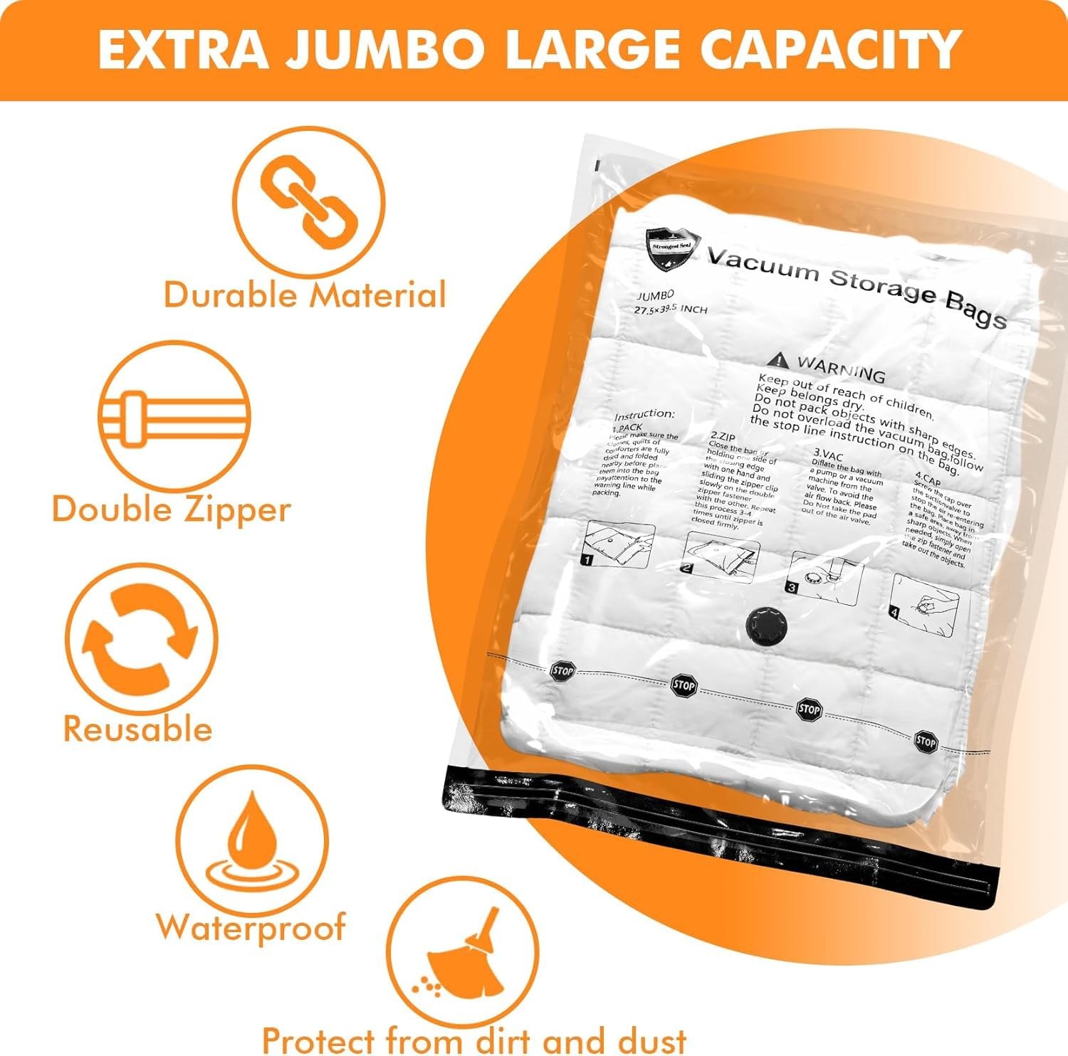 Vacuum Storage Bags Space Saver Heavy Duty Airtight Reusable for Clothes