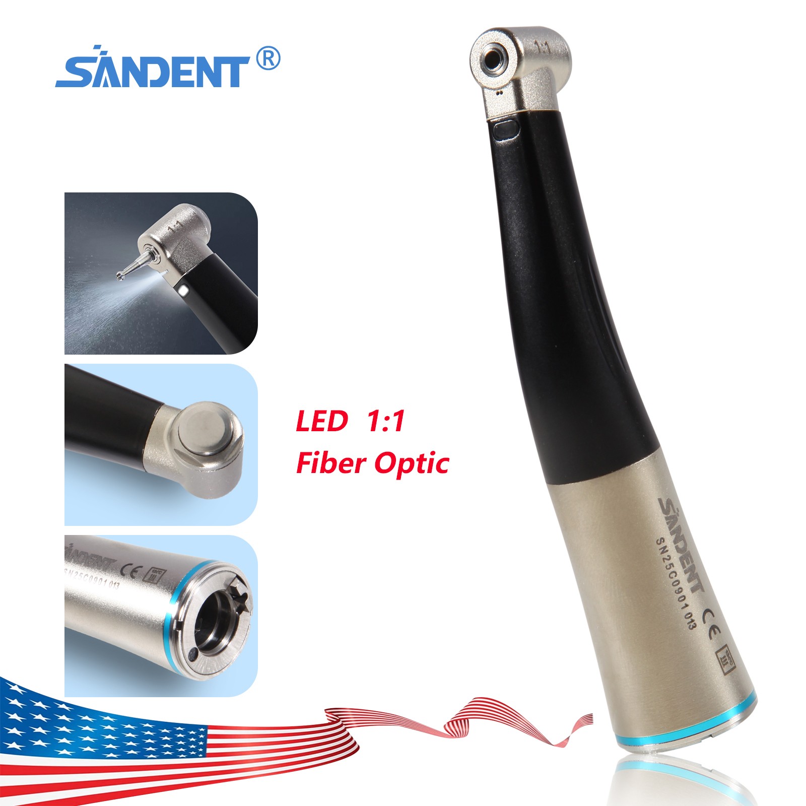 Dental 1:1 Fiber Optic LED Contra Angle Handpiece NSK STYLE YBB