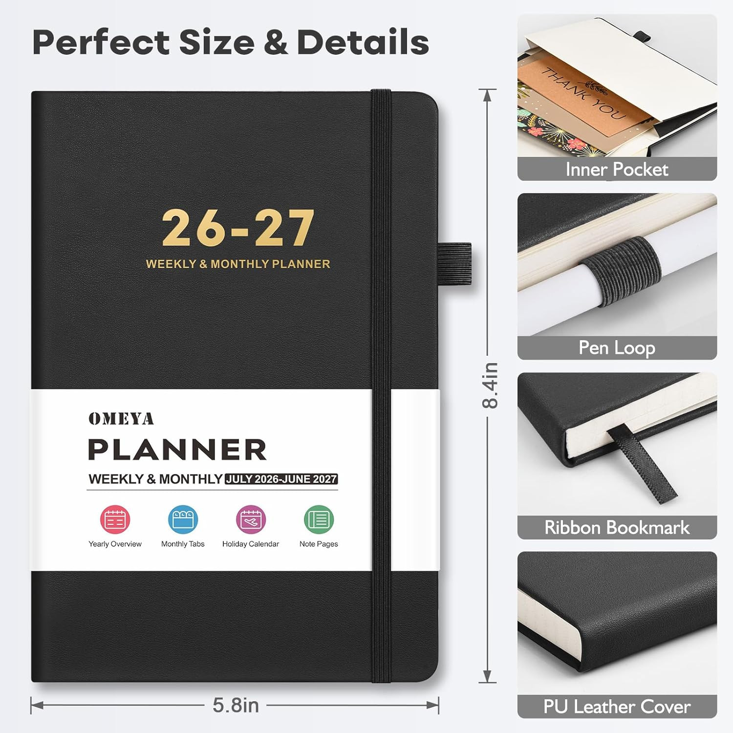 Leather Academic Planner 2026-2027: A5 Black Business Weekly & Monthly Planner f