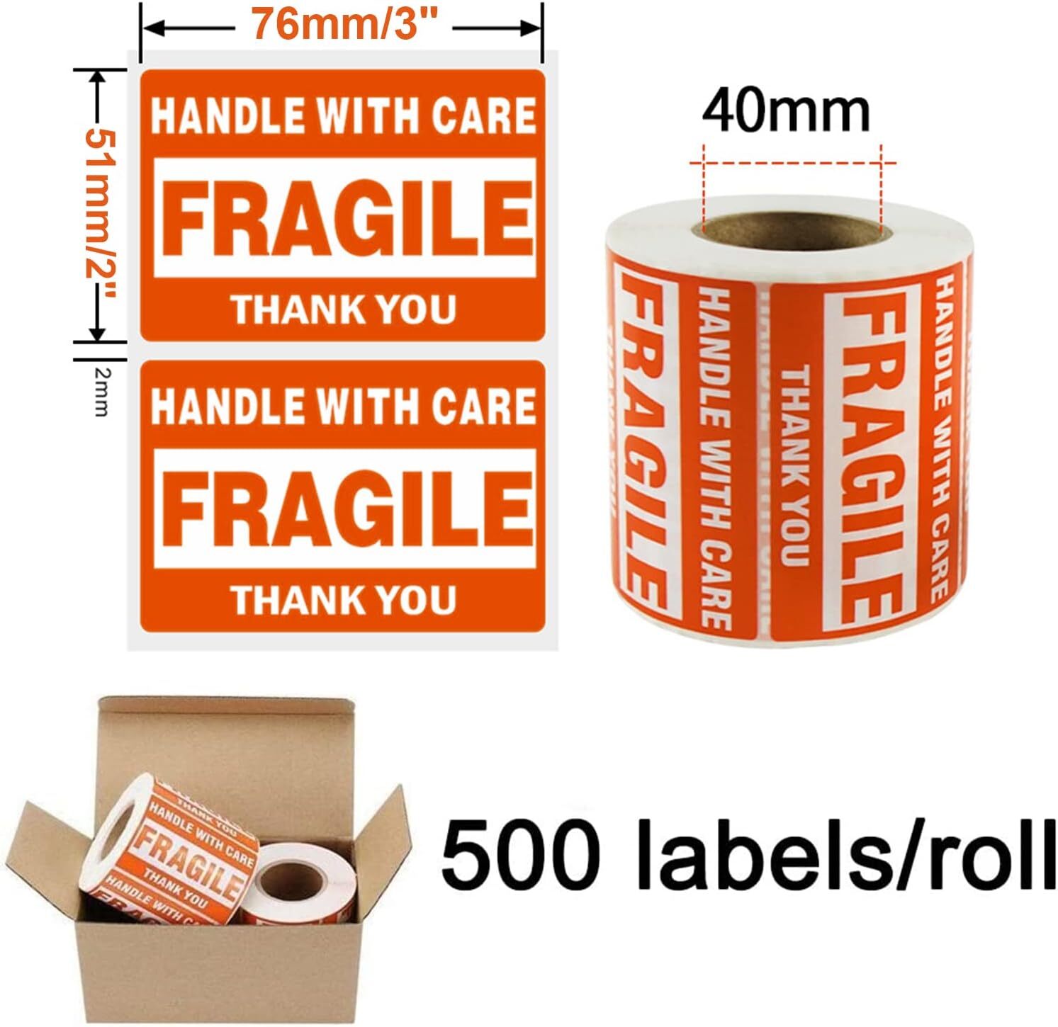 500 Fragile Stickers 2×3 Fragile Label Sticker Handle With Care Mailing – 1 Roll