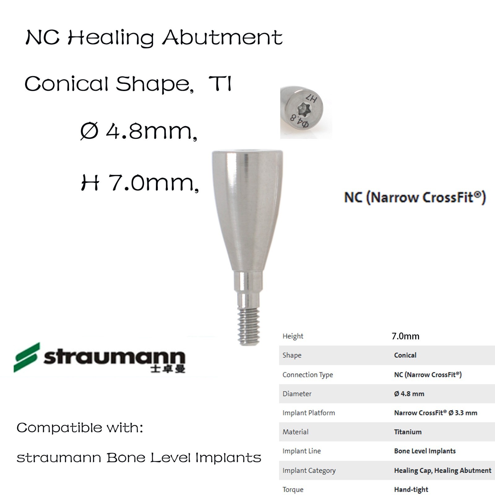 NC Dental Healing Abutment Healing Closure Narrow for Straumann ITI Bone Level