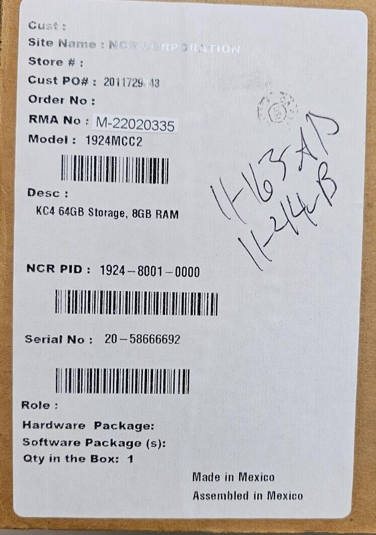 New NCR KC4 Kitchen Controller w/ 1.6Ghz Dual Core, 8GB DDR3, 64GB SSD, W7-POS