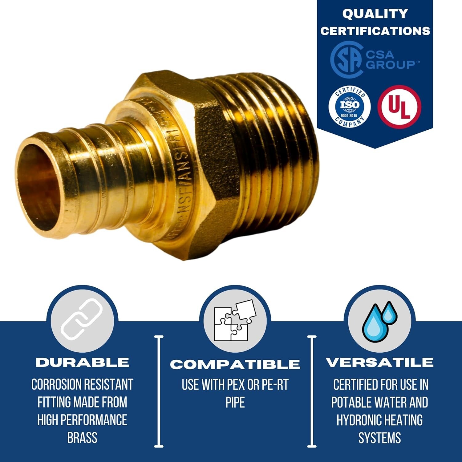 10 PCS. 3/4″ PEX X 3/4″ MALE NPT THREADED ADAPTER BRASS CRIMP FITTING LEAD FREE