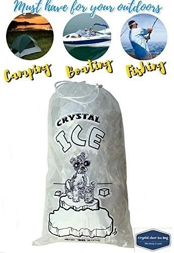 Crystal Clear Plastic Ice Bags with Cotton Draw String, 10 lb., Pack of 500