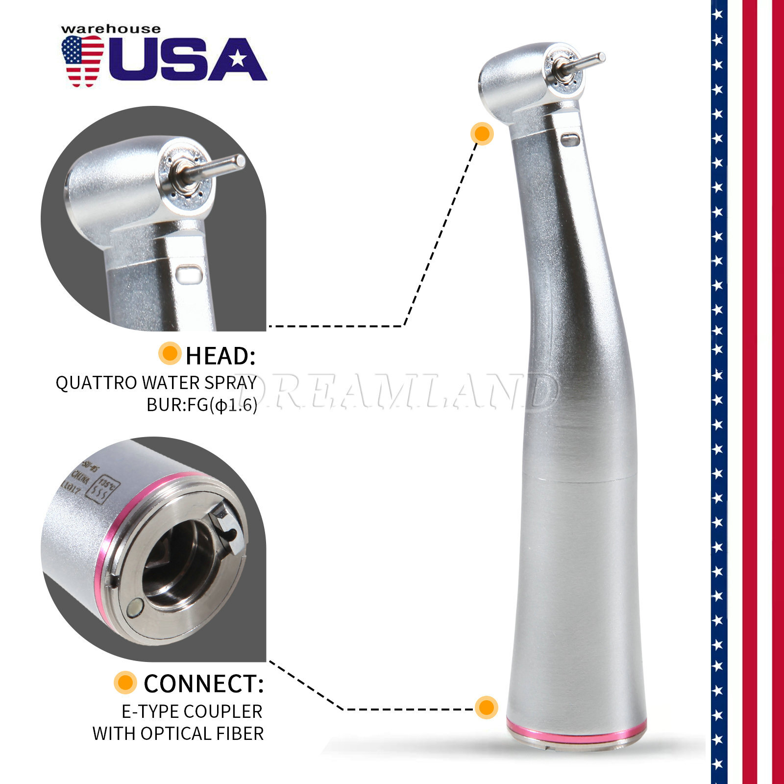 Dental 1:5 Fiber Optic Contra Angle Electric Handpiece Fit KaVo COXO CX235C7-1
