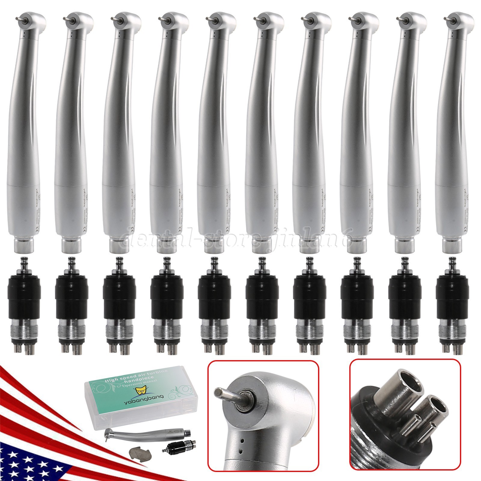 10 Pcs NSK Style Dental High Speed Turbine Handpiece+4 Hole Quick Coupling YBNK4