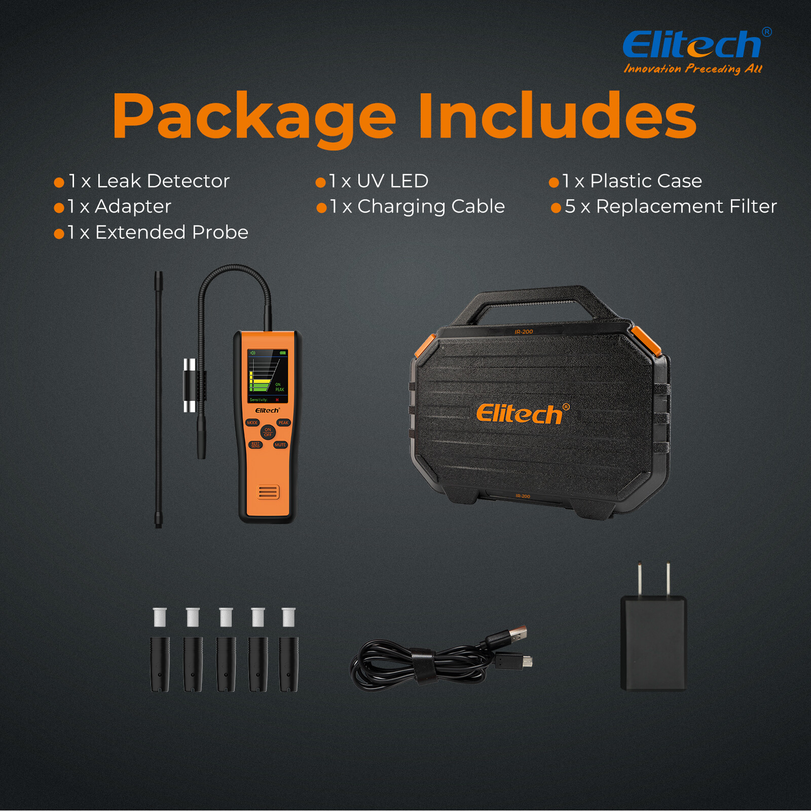 Elitech Dual Sensor Infrared&Heated Diode HVAC Refrigerant Leak Detector IR-200