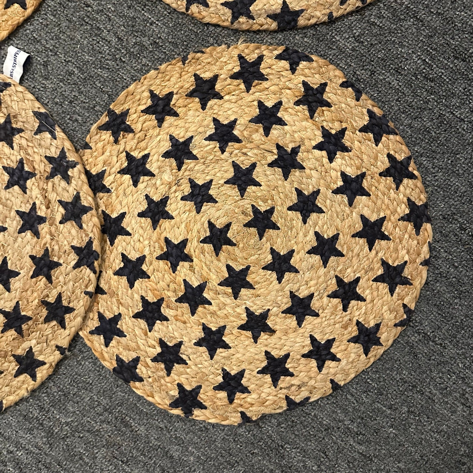 Stars & Stripes Placements Americana Patriotic Navy STAR JUTE ROUND Set of 4