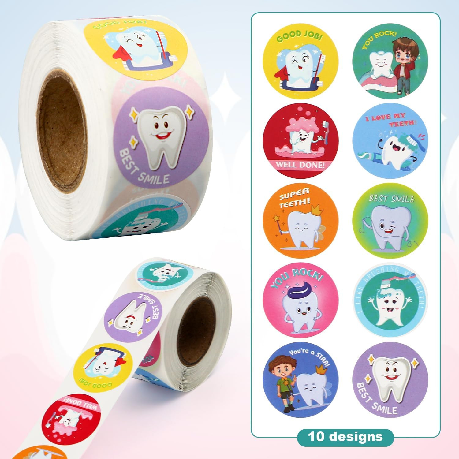 500Pcs Dental Stickers, 1 Inch round Cute Tooth Reward Decals Dental Prizes for