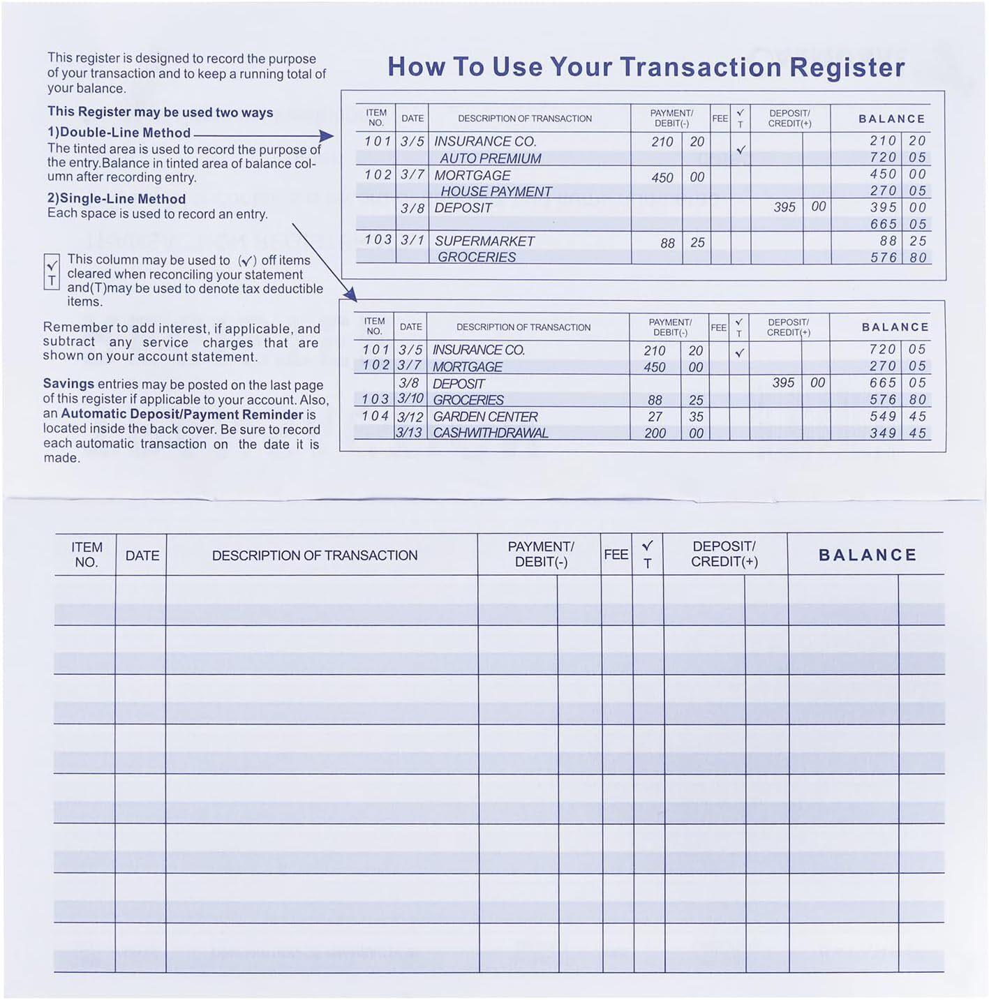 20Pack Checkbook Register, Check Registers for Personal Blank Ledger Transaction