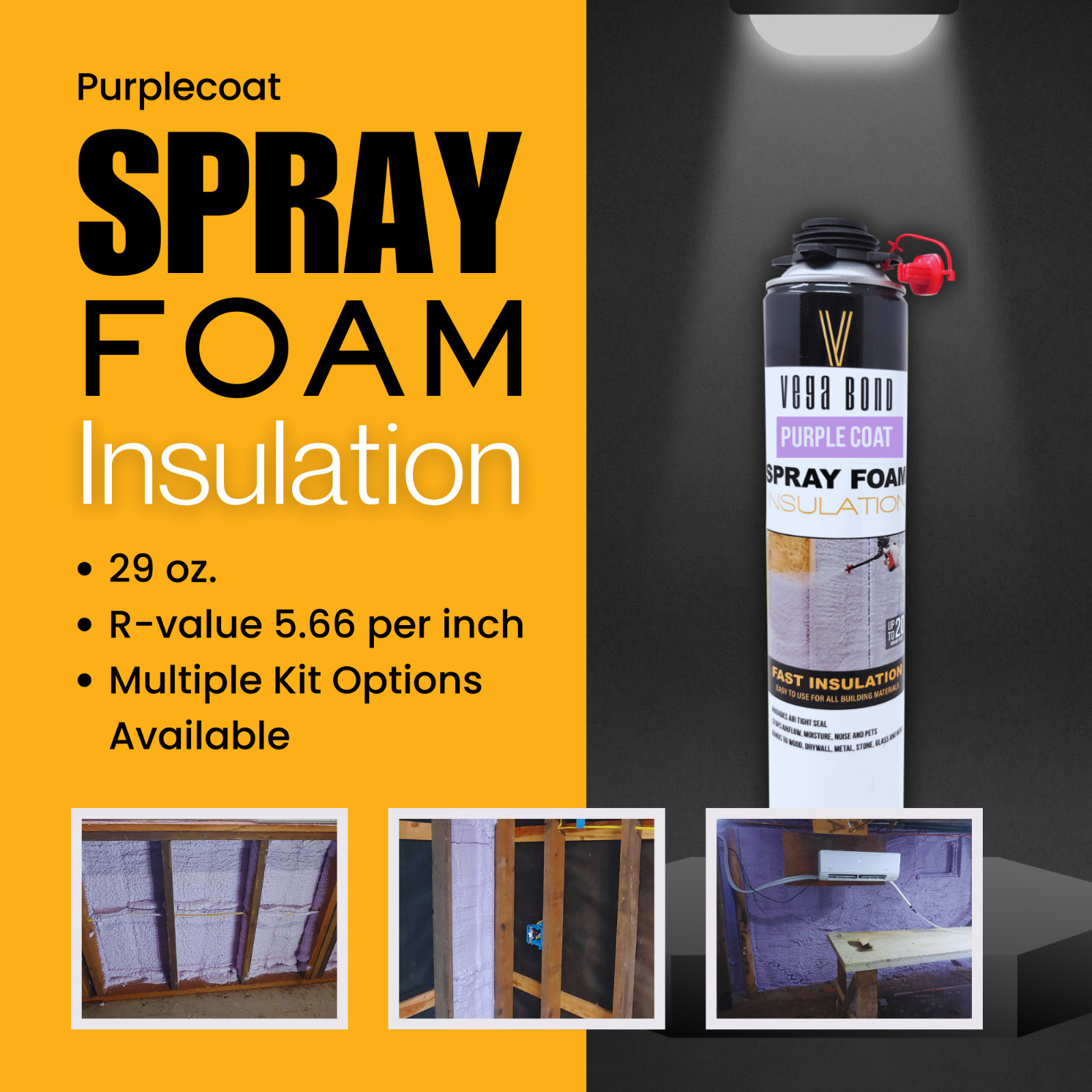 Vega Bond Purplecoat Single Component Closed Cell Spray Foam Insulation -12Packs