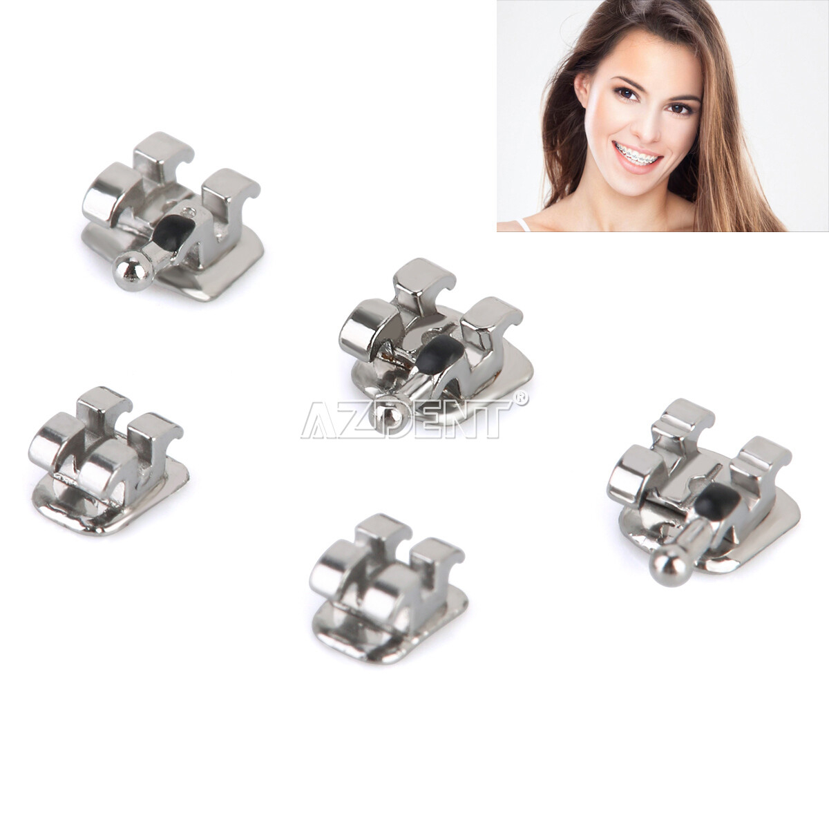 AZDENT Dental Orthodontic Metal Brackets Braces ROTH/MBT 0.022 Hook 345 CE FDA