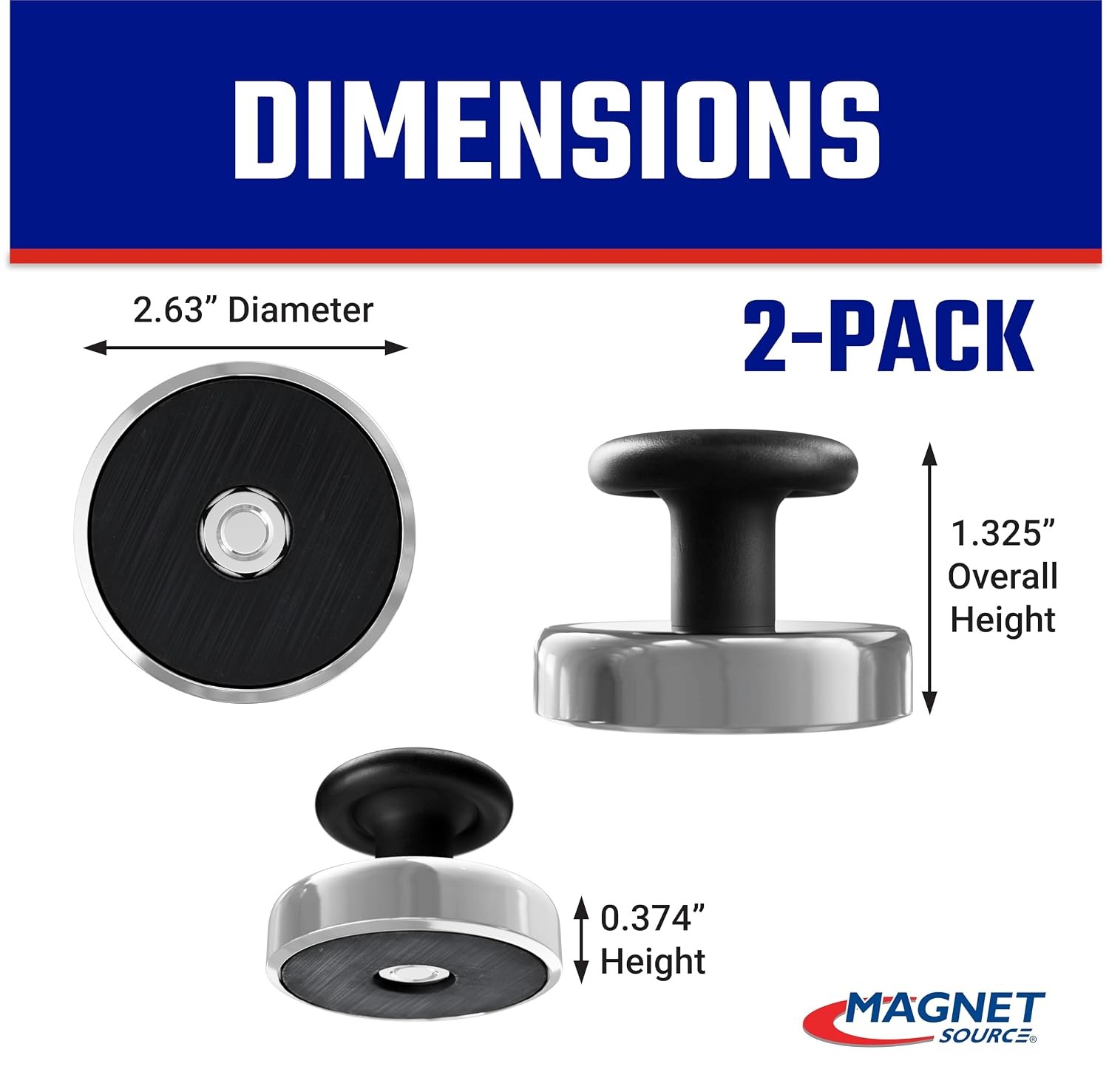2 Pcs Round Base Magnet Fastener with Knob, 65 Pounds, 2.63″ Diameter