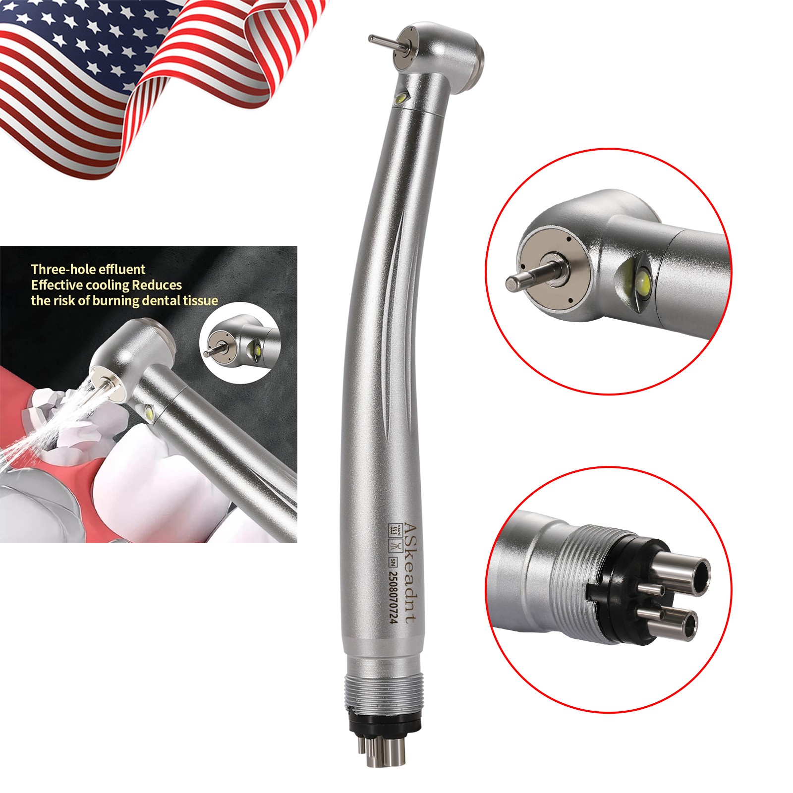 Dental PANA Max High Speed LED Handpieces NSK Type Internal Triple Spray Push US