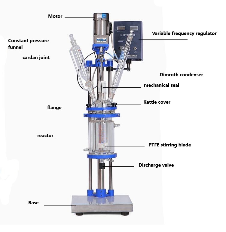 2L Digital display Chemical Lab Jacketed Glass Reactor Vessel 110V or 220V O#