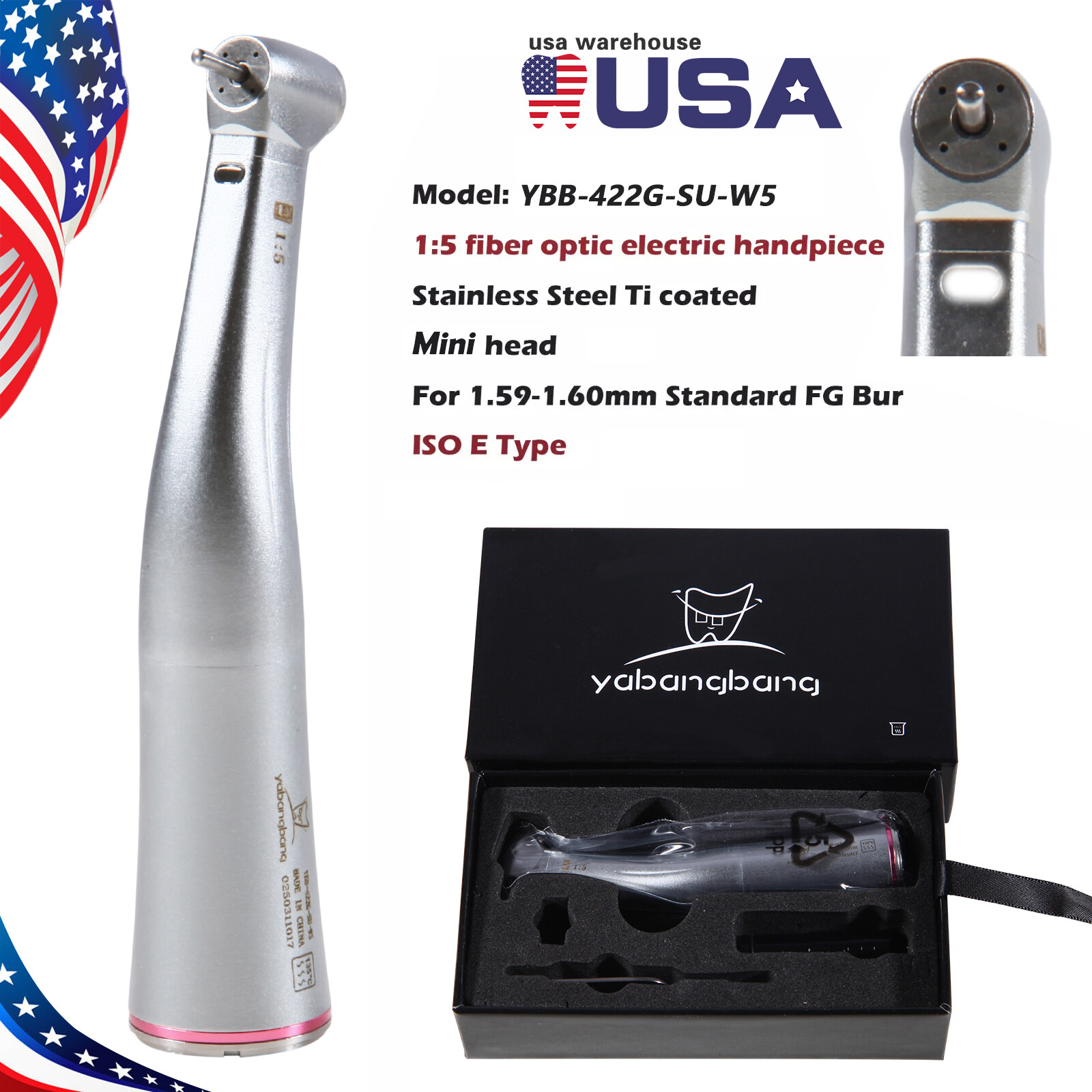 Dental 1:5 LED Fiber Optic Contra Angle Handpiece Fit NSK Ti-MAX X95L