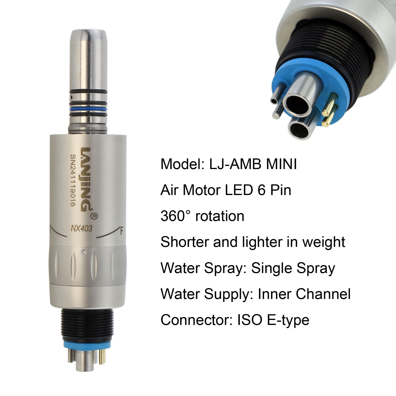Dental Slow Speed Handpiece Air Motor 6 Hole LED Mini Inner Water Single Spray