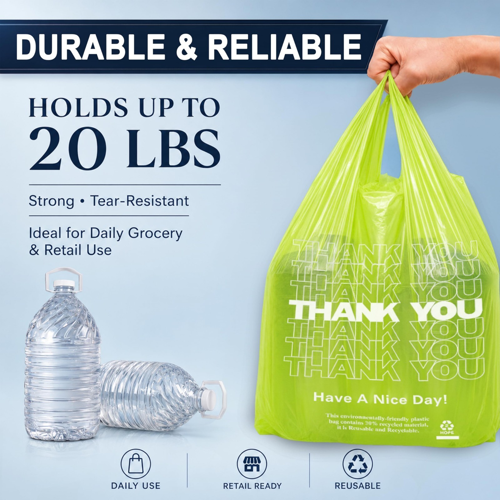 500 Count Green Plastic T-Shirt Bags 11″x6″x21″ – Grocery & Take-Out Shopping Ba