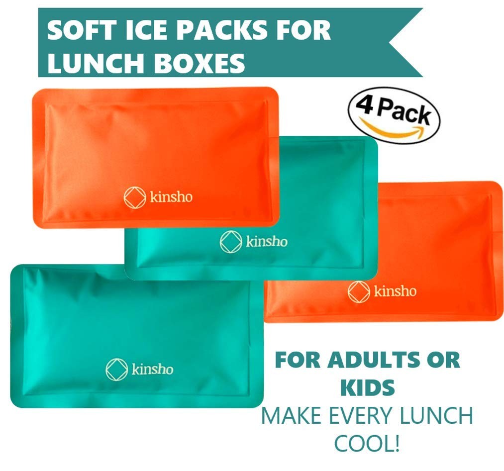 Kinsho Ice Pack For Kids Lunch Bag And Bento Boxes 4 Pack Set Reusable And