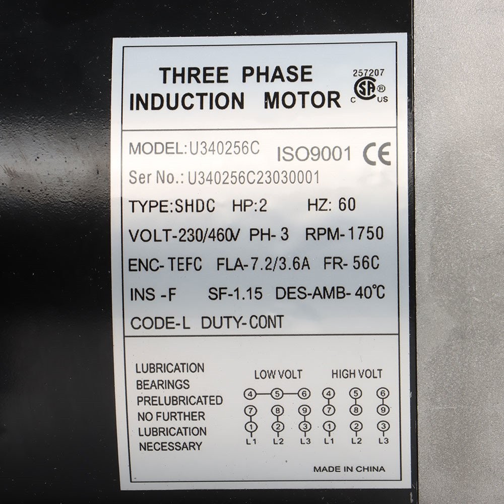 2 HP 3 Phase Electric Motor 56C Frame 1800 RPM TEFC 230 / 460 Volt New
