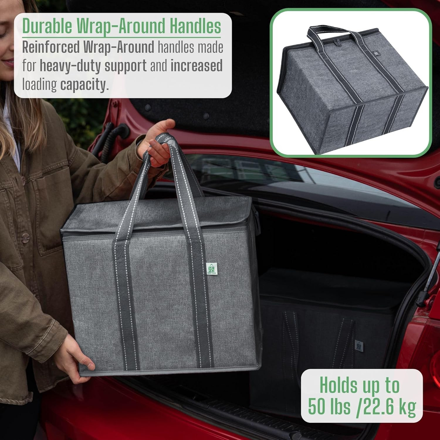 2 Pack Cooler Bag and Insulated Grocery Bags for Food Delivery, Collapsible Cool