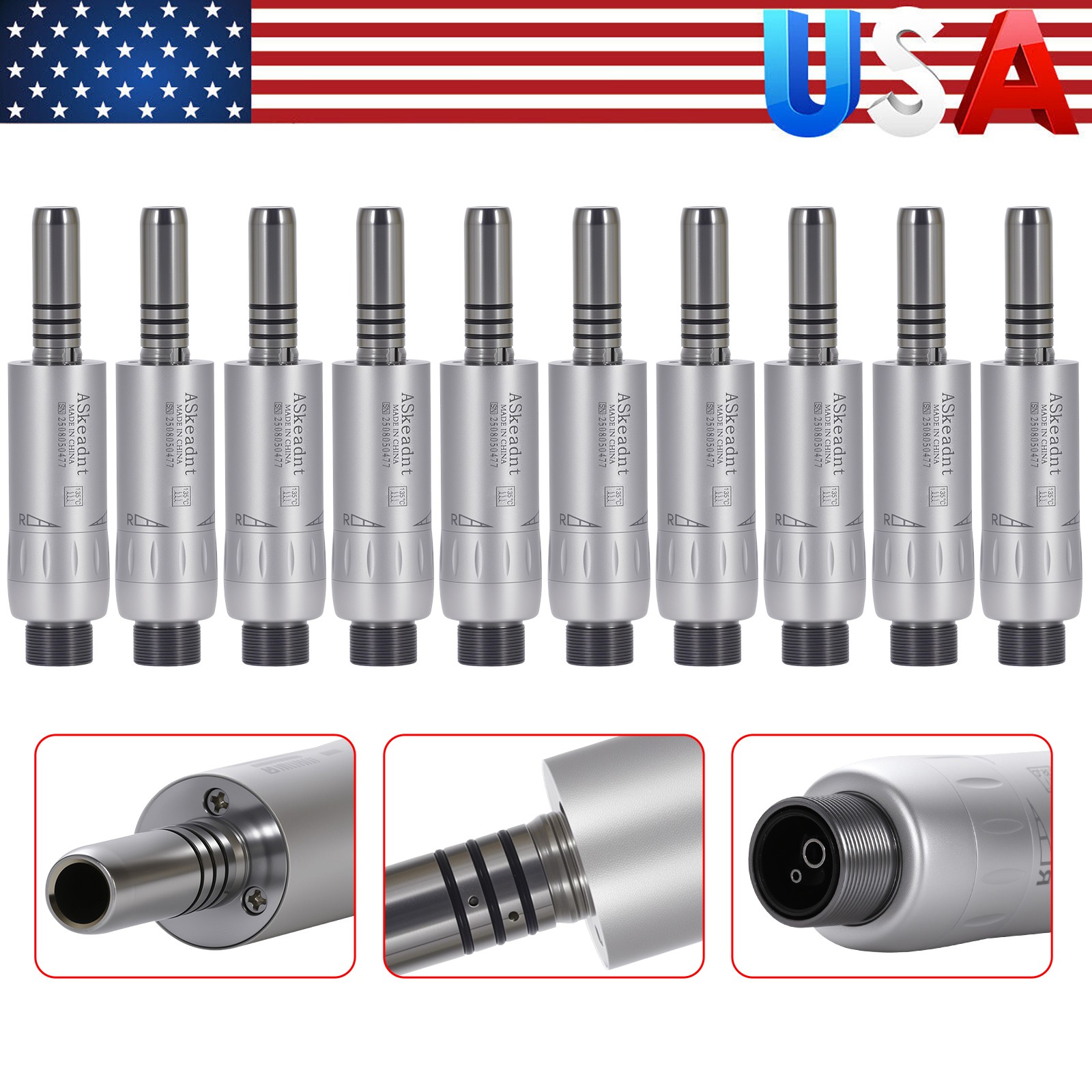 1-10 ASK Dental Slow Low Speed Air Motor Handpiece Internal Water Spray 2 Hole