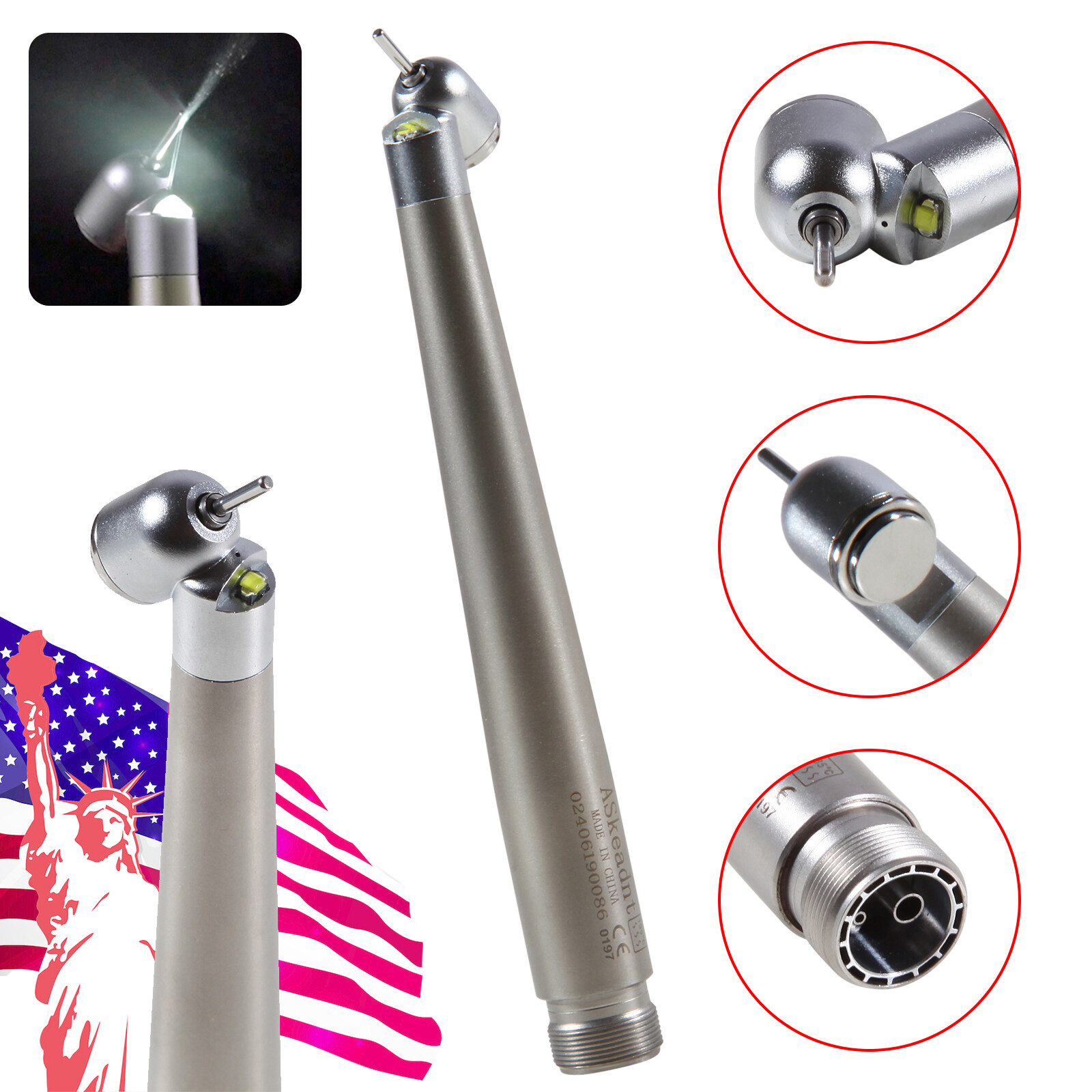 45 Degree Dental LED E-generator 45° Angle High Speed Handpiece 2 Hole ASkeadnt