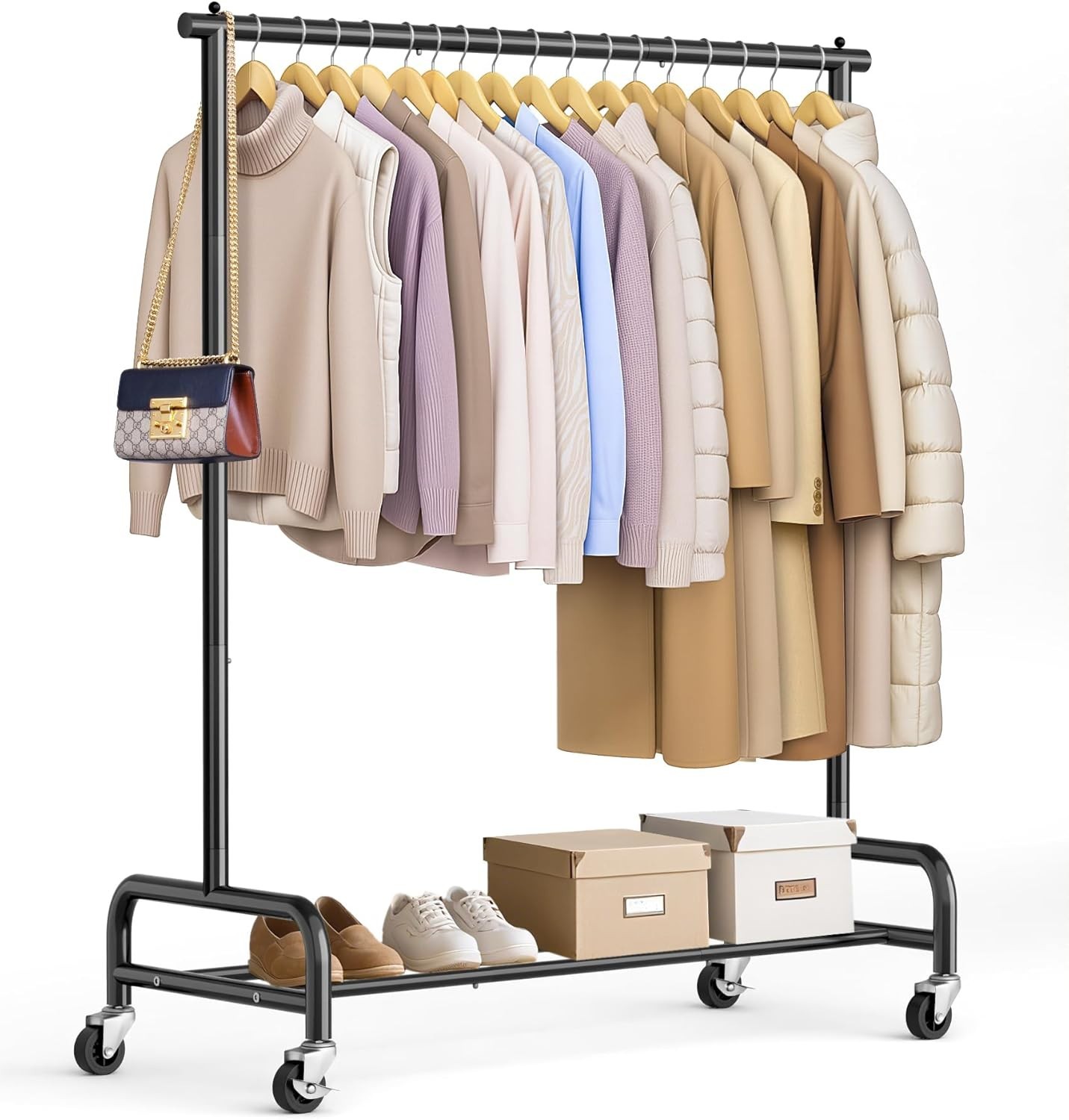 Heavy Duty Metal Clothing Rack 43W Rollers for Coats Shirts Dress Storage