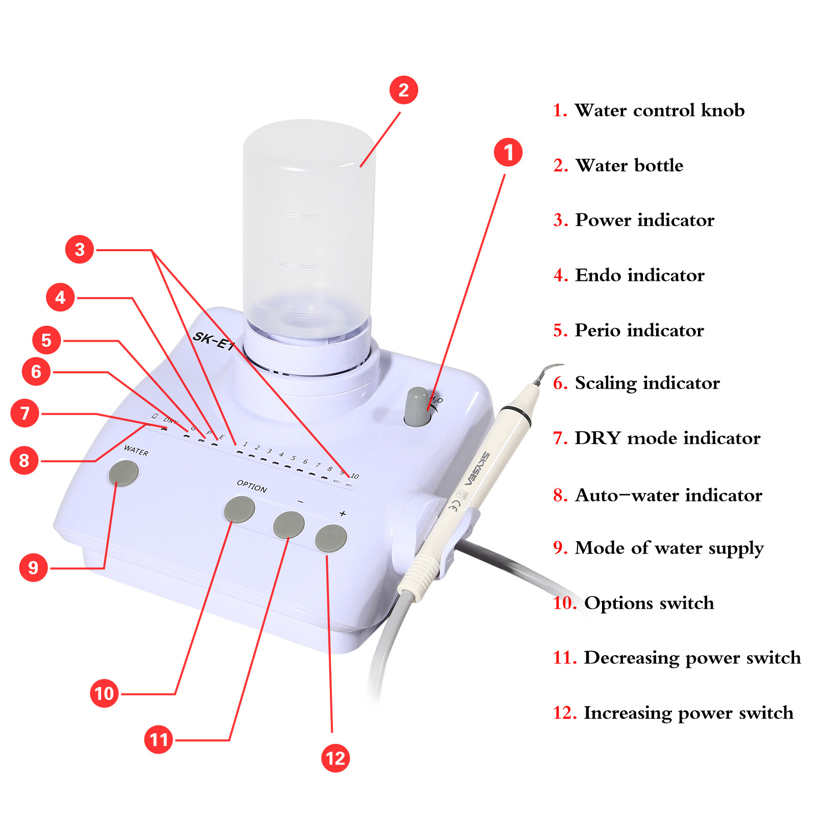 Dental Ultrasonic Piezo Scaler fit EMS Woodpecker Handpiece + Auto Water Supply
