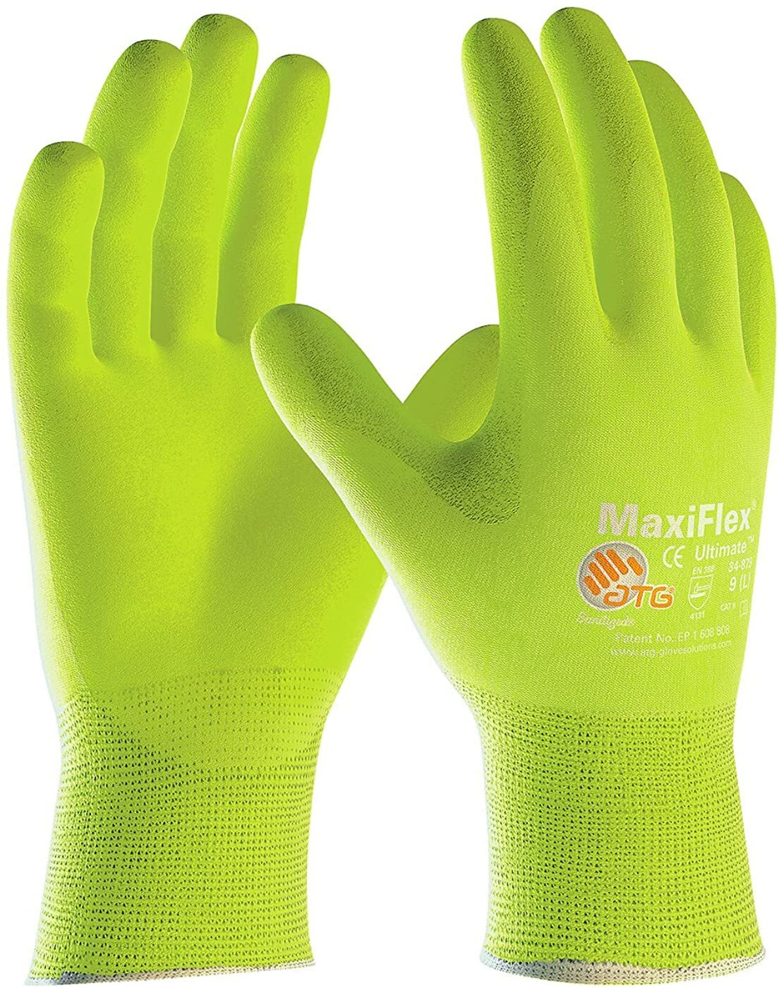 PIP 34-874FY MaxiFlex Ultimate HI VIS Micro Foam Nitrile Grip WORK GLOVES 12 PR