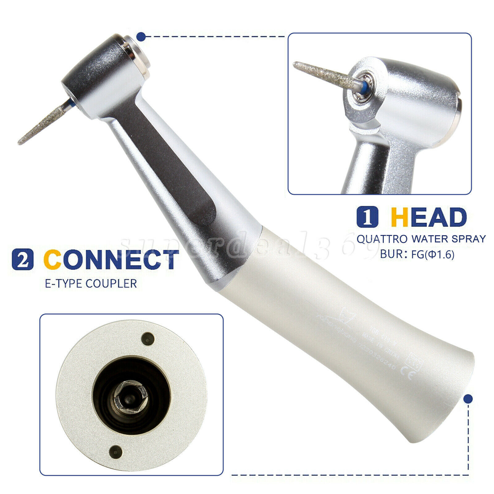 Dental Push Button Low Speed Contra Angle Handpiece FIt FG 1.6mm Burs NEW