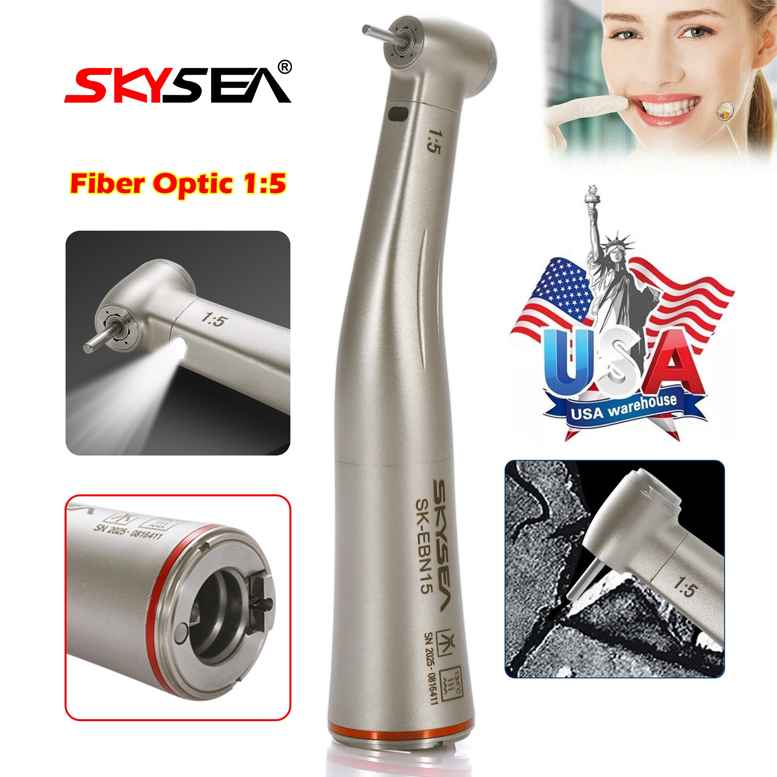 NSK Style Dental 1:5 Optic LED Contra Angle Increasing Handpiece Fit FG Bur SK