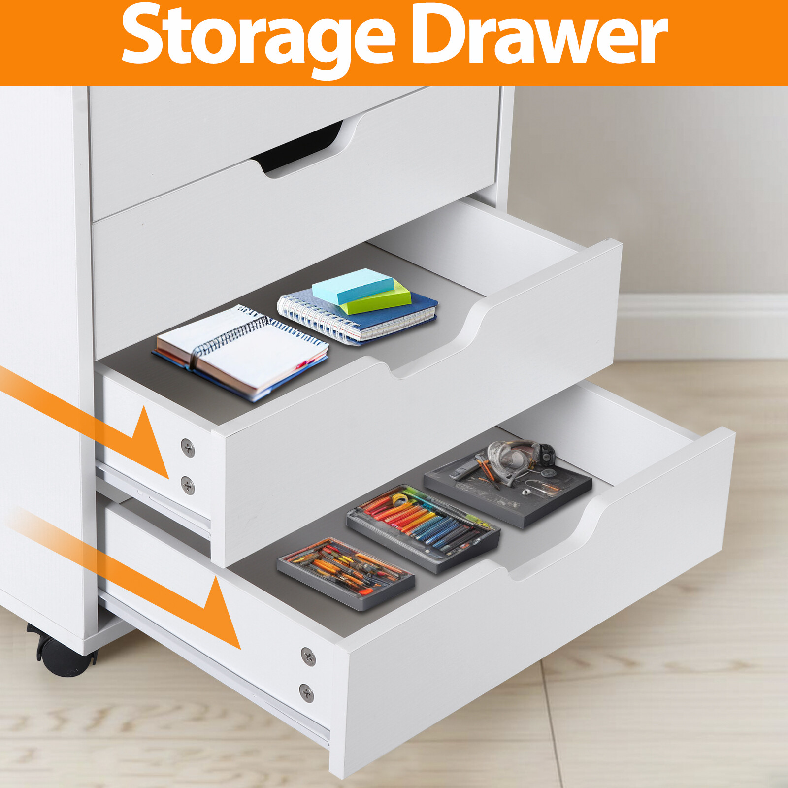 5 Drawer Dresser Rolling Clothing Storage Chest Beside Wall Mobile Store Clothes