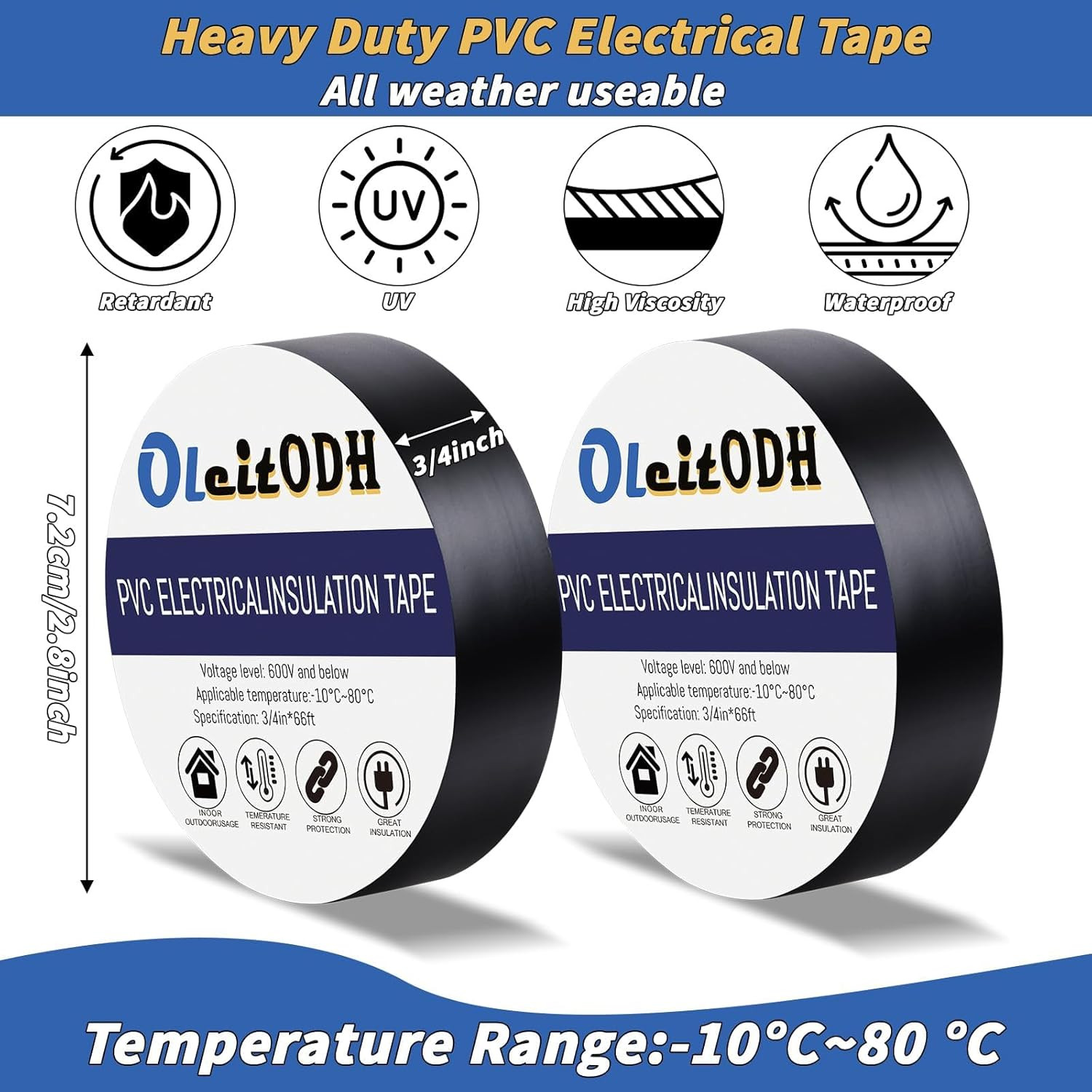 100 Rolls Black Electrical Tape Bulk 3/4 Inch X 66Ft, Waterproof Vinyl Electric