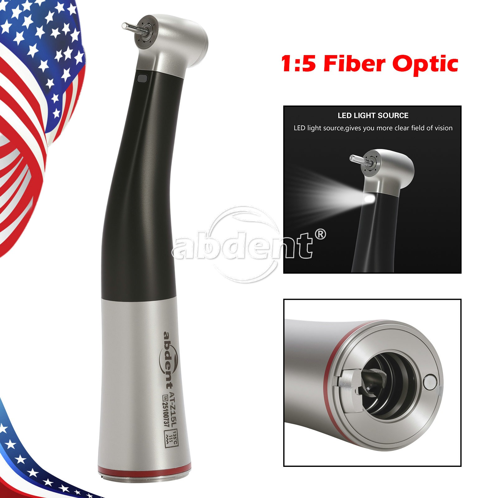 Dental 1:5 Increasing High Speed Fiber Optic LED Contra Angle Handpiece abdent