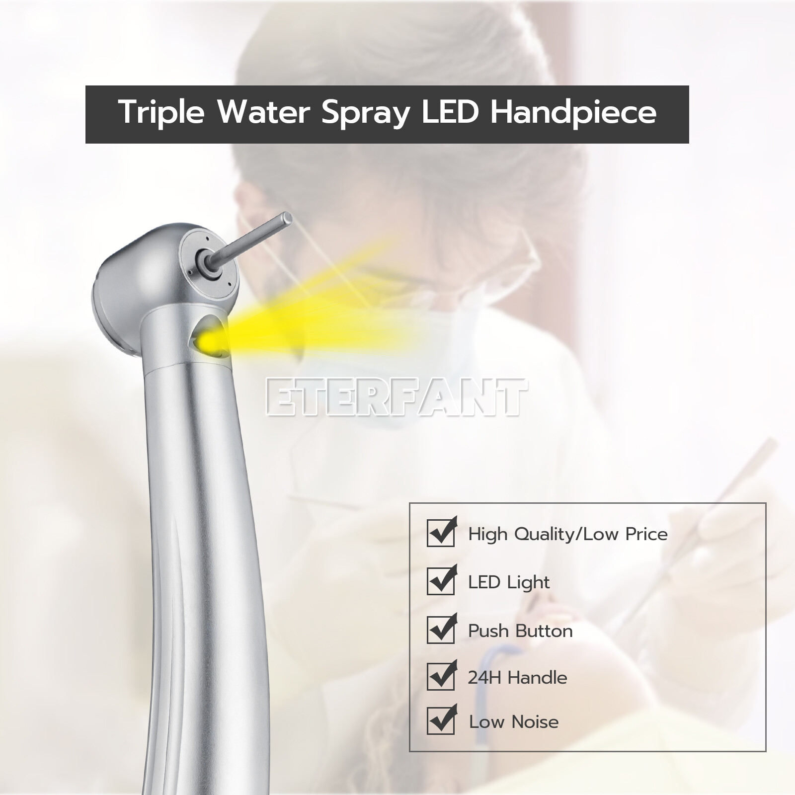 ENTERFANT Dental Air Turbine/NSK Style High Speed Handpiece Fiber Optic LED 4H