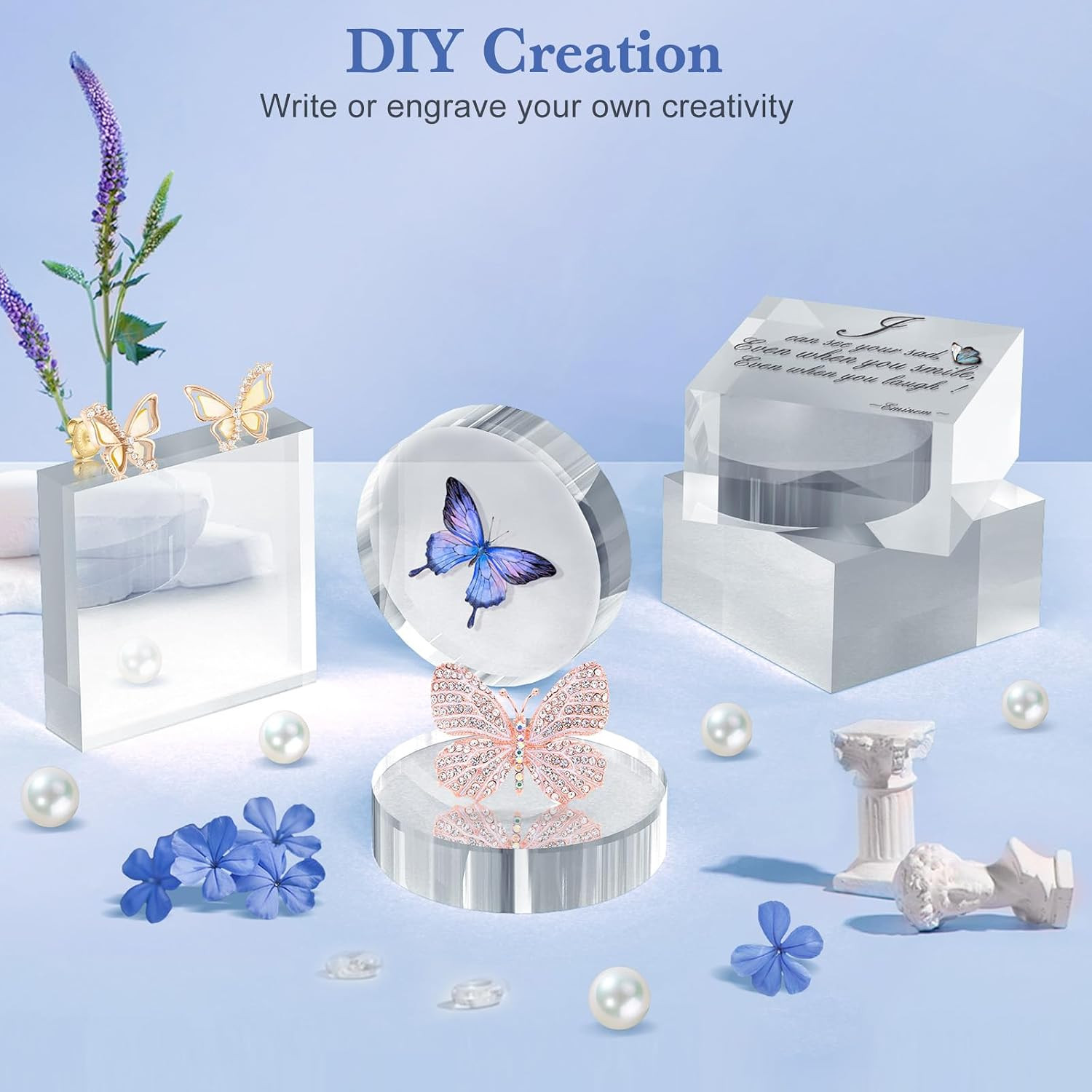 SAMYUCHO Acrylic Blocks 3 X 3 X 2 Inch 4 Pcs Acrylic Base Stand for Display Clea