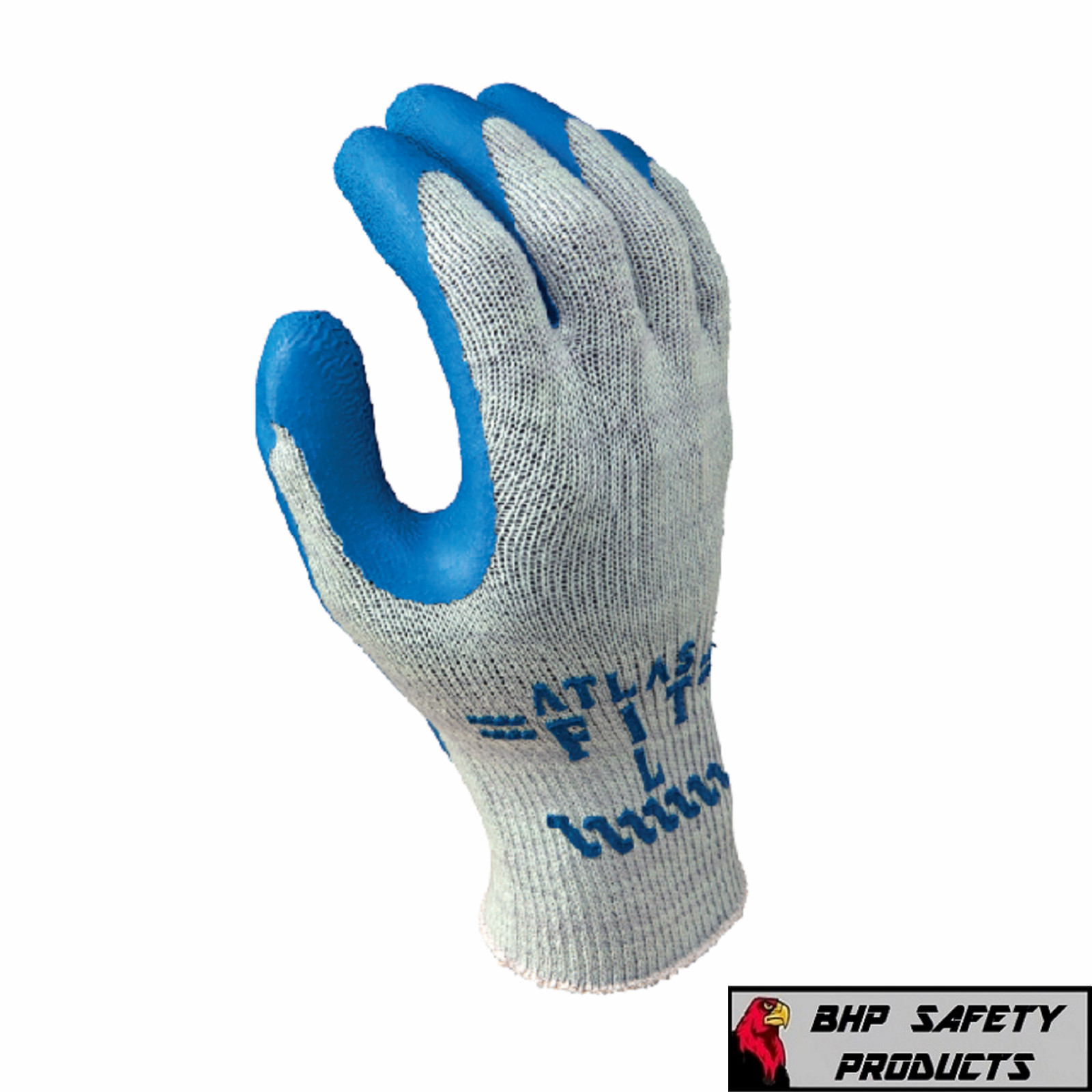 ATLAS FIT 300 SHOWA NATURAL LATEX PALM BLUE LARGE RUBBER WORK GLOVES (1 DOZEN)