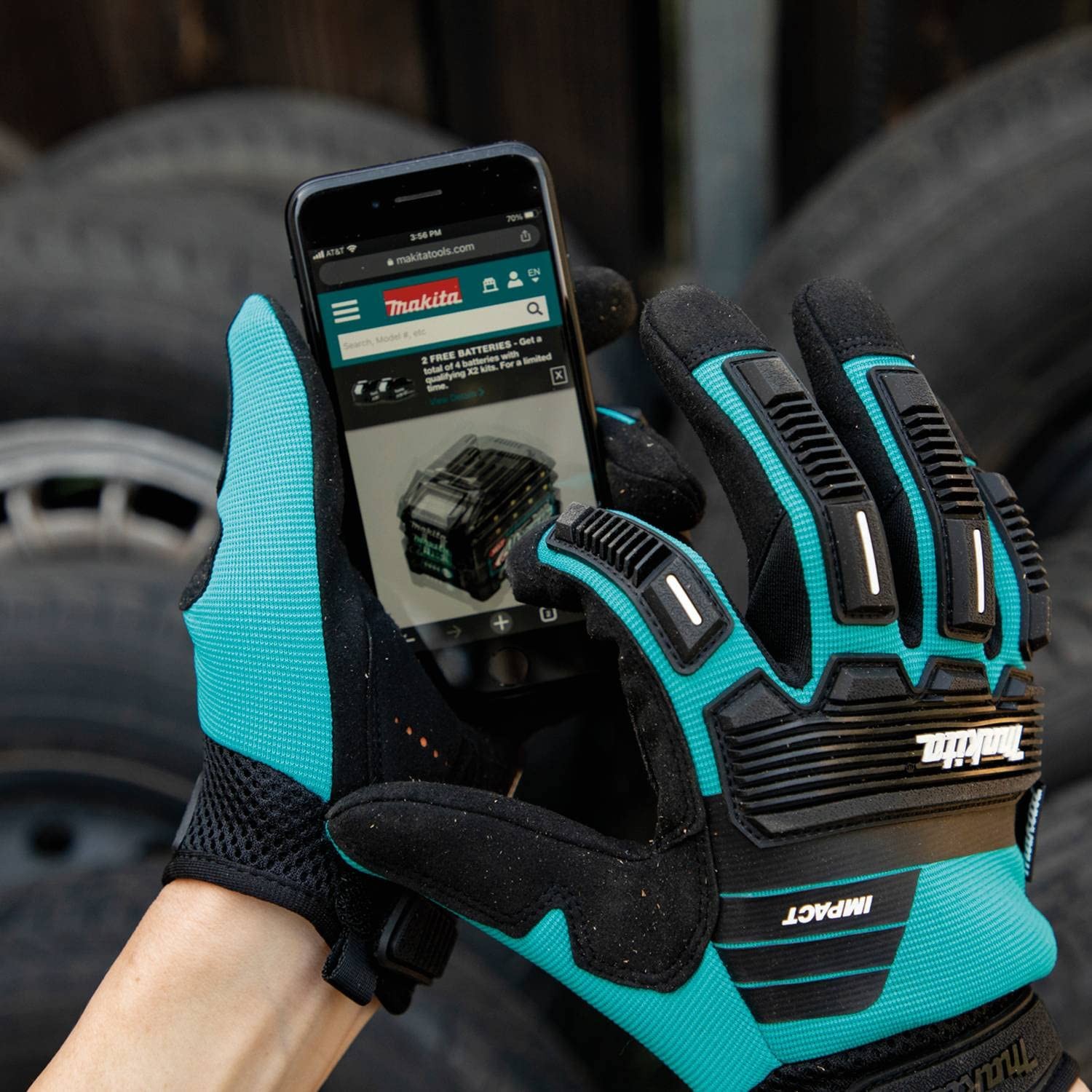 Makita 1-Pr/Size-XL Unisex T-04260 Advanced Impact Demolition Gloves, Teal/Black
