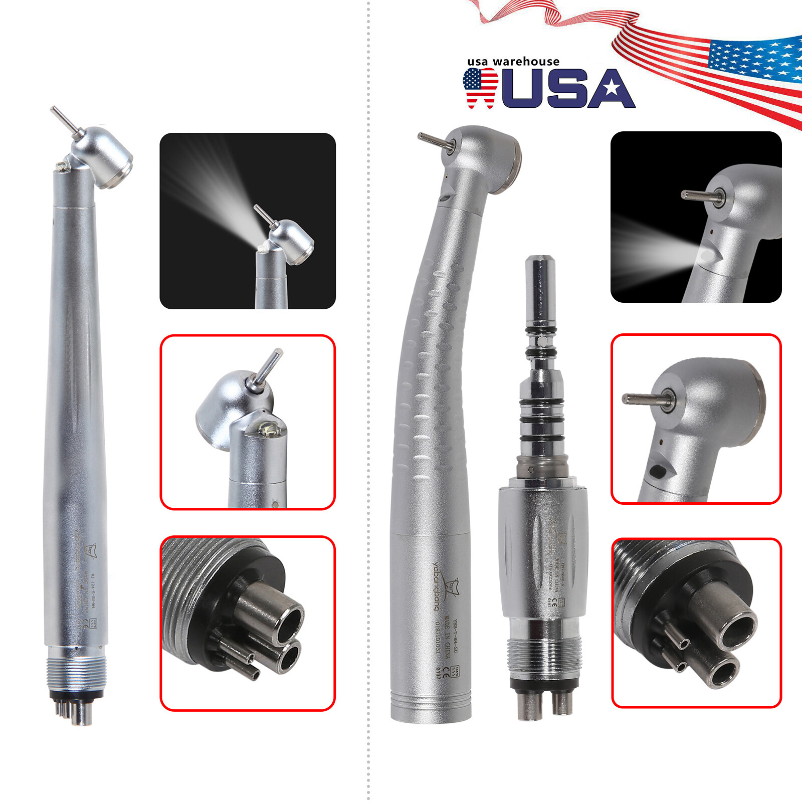 Dental Turbine LED E-generator / Fiber Optic Handpiece 45° Angle/Large Head YCE