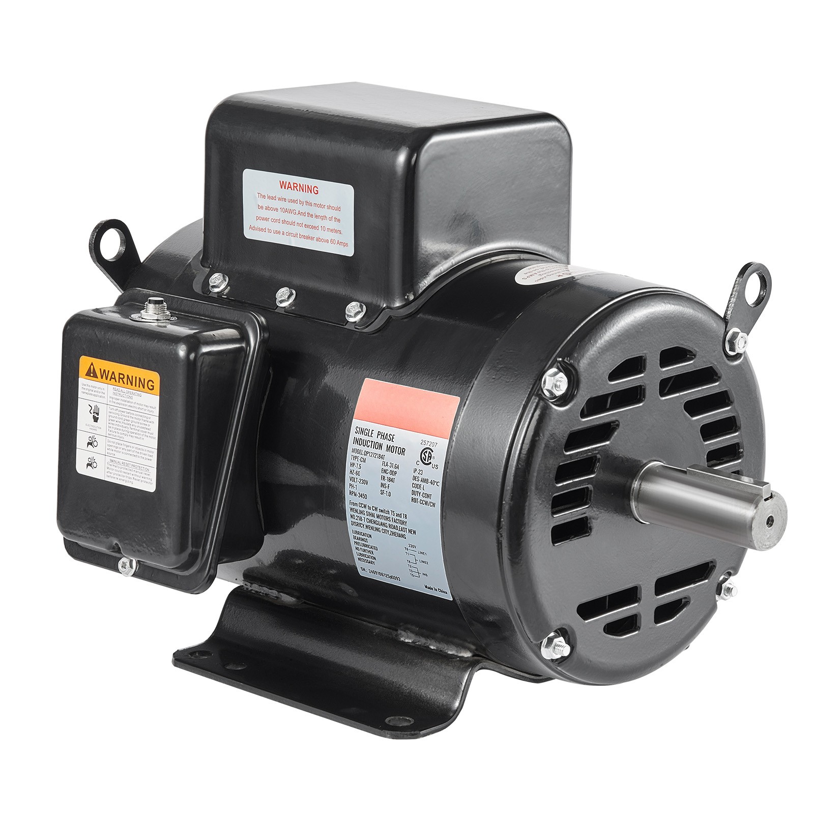 7.5HP Air Compressor Electric Motor 230V 31.6A 3450RPM 184T Frame CW/CCW Rotate