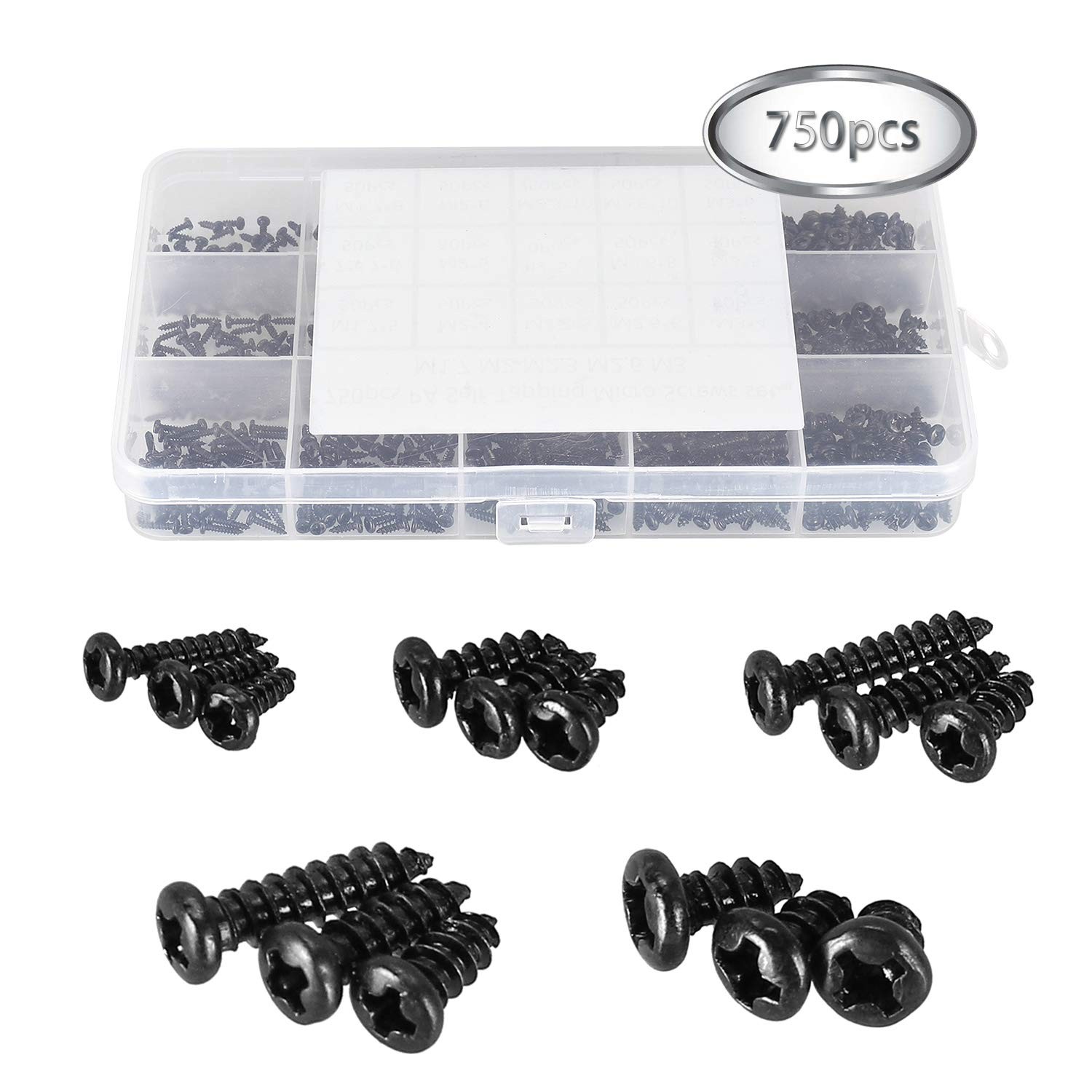 750 Pcs Small/Micro/Tiny/Mini SelfTapping Screws, M1.7M3 Phillips Pan Head, C…