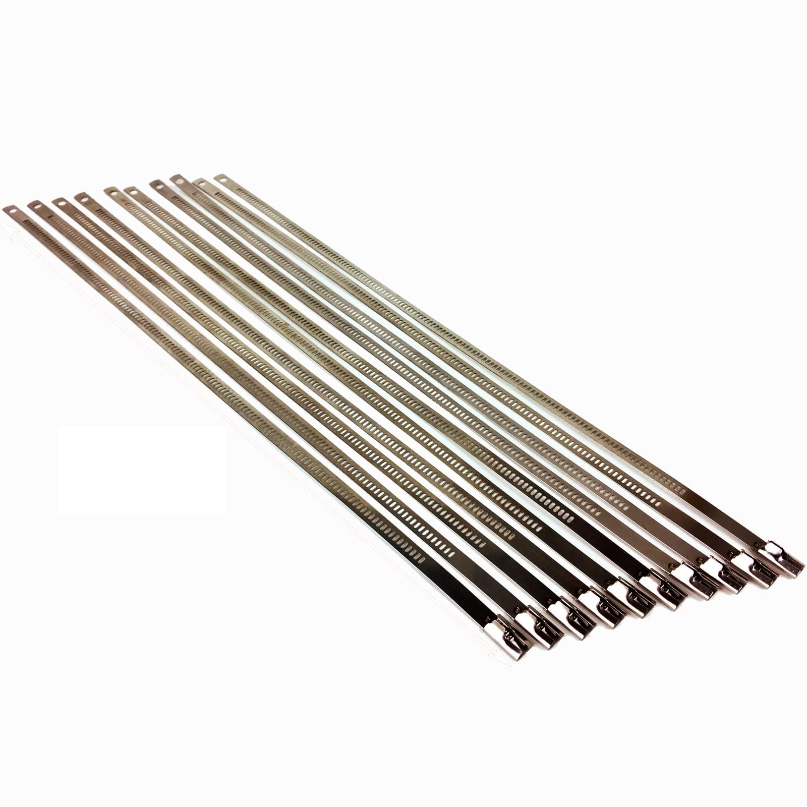 10 pack Secure 14″ long Stainless Steel Positive Locking Zip Ties Heat Silver